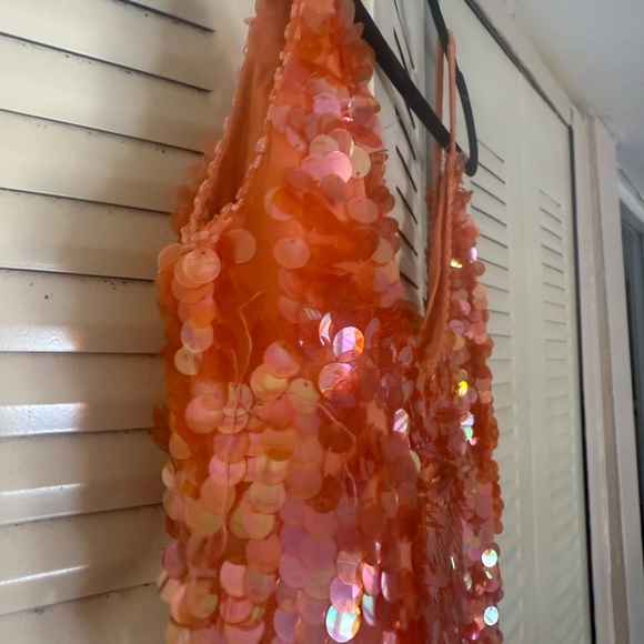 Black Tie Oleg Cassini Vintage Orange Sequin Dress - Picture 5 of 7